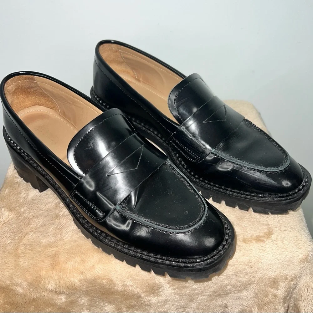 & Other Stories Black Patent Leather Chunky Lug Sole Penny Loafers Size 9 - Picture 2 of 9
